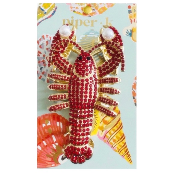 NWT ⚜️🦞⚜️ Piper K Lobster Metal Hair Claw Clip w Rhinestones & Faux Pearls - Picture 10 of 14